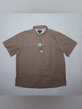 Dri Duck Mens Rockhill Woven Short Sleeve Shirt 4XL Brown Teflon 4435 NWT